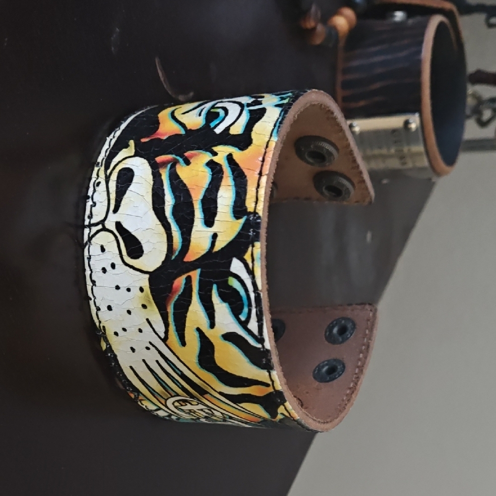 Ed Hardy Tiger Print Leather Cuff Bracelet